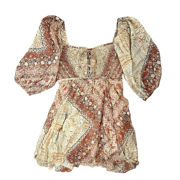 Free People Love Sick Mini Boho Dress Balloon Sleeve Size S Pink Pattern Floral - Picture 3 of 9